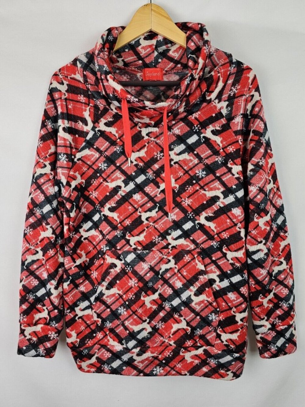 Joyland Ugly Christmas Sweatshirt Women's Size Medium Red Plaid Cowl Neck Top